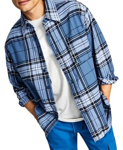 And Now This Mens Flannel Collared Plaid Button-Down Shirt Blue Small/Medium - Picture 1 of 1