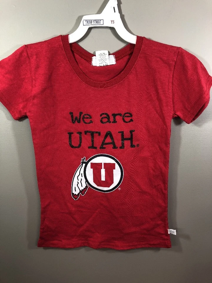 Utah Utes Red Black White Glitter Sparkle Kids T Shirt size Youth Small 6/8 - Image 1 of 1