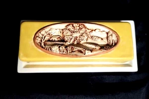 Vintage Hershey Mold, Covered Butter Dish with Raised Scenery - Picture 1 of 5