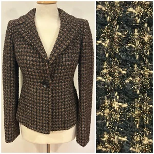 Anne Klein Brown / Black / Copper Wool Tweed Blazer Jacket Size 4 Vintage 1990s - Picture 1 of 8