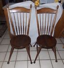 Pair of Solid Oak Beehive Spindle Back Sidechairs / Chairs  (SC81)