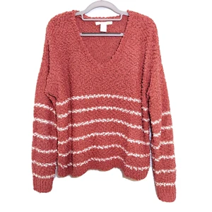 C&C California Sweater L Crochet Knit Oversize Striped Long Sleeve Sherpa Preppy - Picture 1 of 10