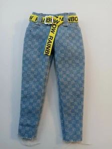 Blue Jeans Checker Pants Yellow Belt Deluxe Closet Rainbow High MGA Doll Clothes - Picture 1 of 2