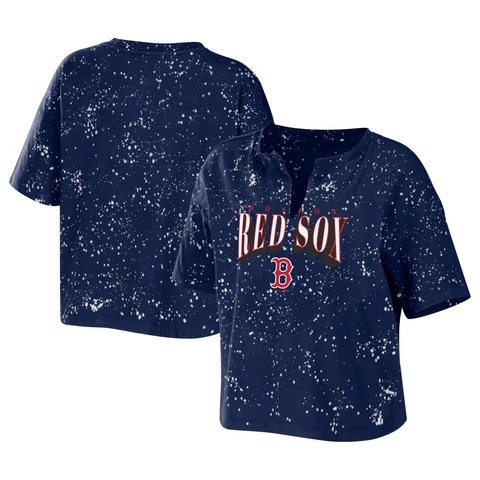 Women's WEAR by Erin Andrews Navy Boston Red Sox Notch Neck Tie-Dye T-Shirt Cover