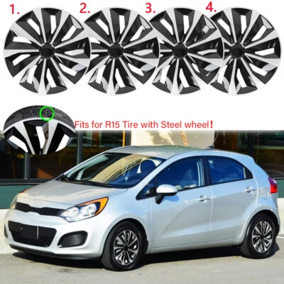 Juego de 4 cubiertas de rueda de 15" tapacubos a presión de llanta completa R15 para Kia Rio LX S 2012-2017 Foto 1 de 4