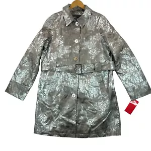 Abrigo Via Spiga Mujer Talla L Plateado Guepardo Leopardo Estampado Animal Impermeable Trench - Imagen 1 de 19
