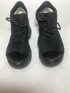 Women's New Black Nylon Peep Toe Wedges Heels Size 9 - Picture 1 of 5
