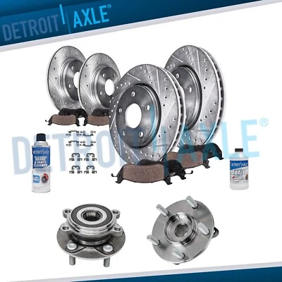 Front & Rear Drilled Rotors Brake Pads Wheel Bearing Hubs for 2014-2018 Mazda 3 — 第 1/4 张图片