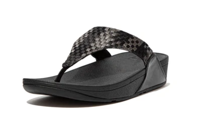 Sandalias FitFlop Mujer LULU Tejido Sedoso Talla US 8 EU 39 Negro Plata Tanga NUEVAS Foto 1 de 4