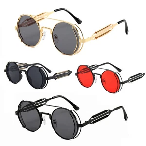 Vintage supercoole Retro Sonnenbrille Steampunk Rund schwarz Cool UV400, 5315 - Bild 1 von 10
