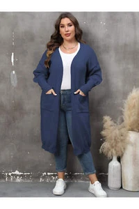 NicholesGifts Women Plus Size Long Sleeve Pocketed Cardigan - Picture 1 of 60
