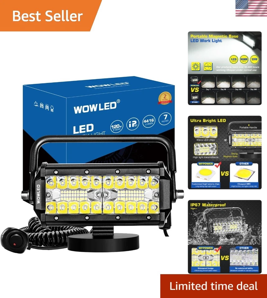 LED Work Light Bar 48W Magnetic Mount Flood Spot Camping Car SUV Boat - Image 1 of 4