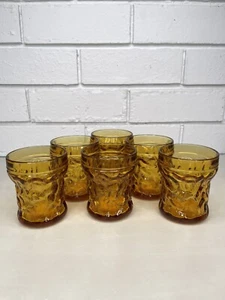 VTG Bormioli "Bahia" Italian Amber Tumbler Glasses Bark Texture Set Of 6 MCM - Picture 1 of 8