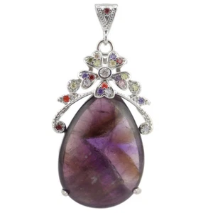 100% Handmde Gift Genuine Purple Amethyst Gemstone Silver Drop Necklace Pendants - Picture 1 of 6