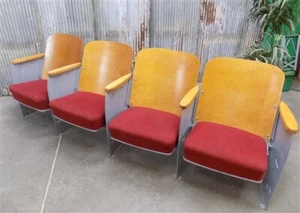 4 Red Padded Folding Theater Seats, Auditorium Movie Theater, Entryway Bench A6 - Picture 1 of 9
