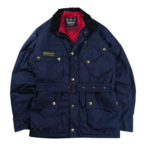 Barbour Lightning Gold Jacke mit Gürtel Freizeit Navy Blau Herren L - Bild 1 von 16