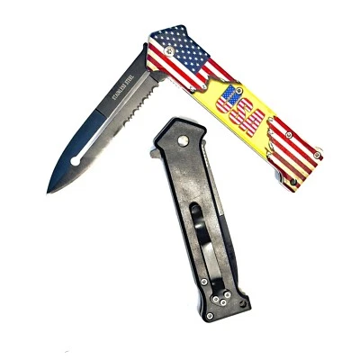 8" Flag USA  Spring Assisted EDC Folding Super Pocket Knife - Image 1 of 4