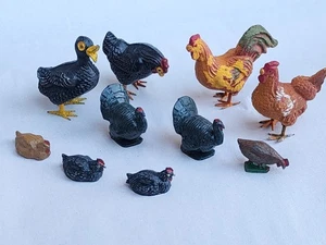 Lot of 10 Vintage German Composite Metal Chicken Toys Figurines Putz & Johillco - Picture 1 of 11