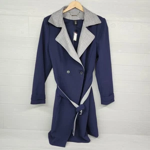 White House Black Market Blue Double Breasted Trench Coat Womens XL NWT  - Picture 1 of 12