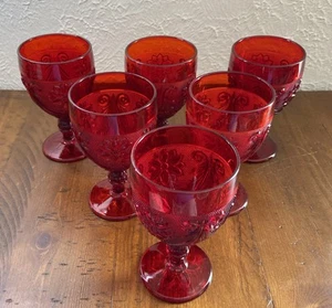 Tiara Exclusives Sandwich Calici Rosso Rubino 8 oz Set di 6 di Indiana Glass *RARO* - Foto 1 di 8