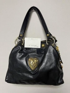 Rare GUCCI Heart Crest Studded Shoulder Bag Black Gold Hardware Handbag Used Ex - Picture 1 of 12
