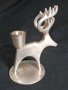 Vint Castina Style Silver Metal Pewter Reindeer Christmas CANDLEHOLDER 5" - Picture 1 of 11
