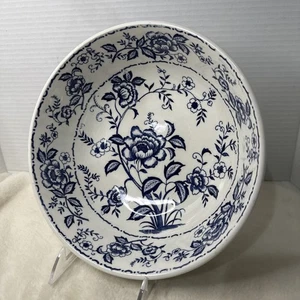 Japanese Ceramic Bowl Dish Blue White Peony Flowers Vintage 10”W x 4”H - Picture 1 of 5