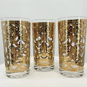 Set of 3 Georges Briard Vintage Spanish Gold Signed Highball Glasses 1960s MCM - Picture 1 of 4