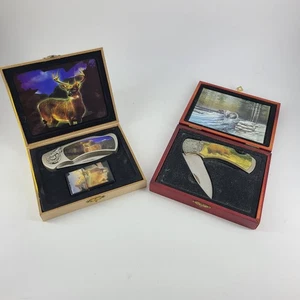Knife Collector Wild Deer Folding Knife & Lighter Wood Box ZIppo Set Gift Boxes  - Picture 1 of 8