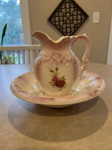 Jarra de agua y lavabo vintage estilo victoriano - cerámica marcada "Nita's" - Imagen 1 de 12