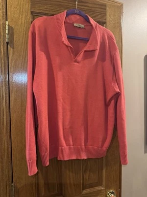 Montechiaro Sweater Men Large Red Made In Italy Merino Wool Casual Dad Grandpa - Image 1 of 4