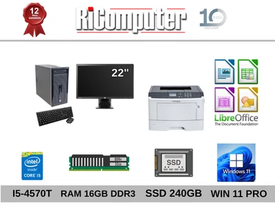 Postazione PC I5-4570 Ram 16GB SSD Monitor 22 + Stampante Lexmark RICONDIZIONATO - Immagine 1 di 2