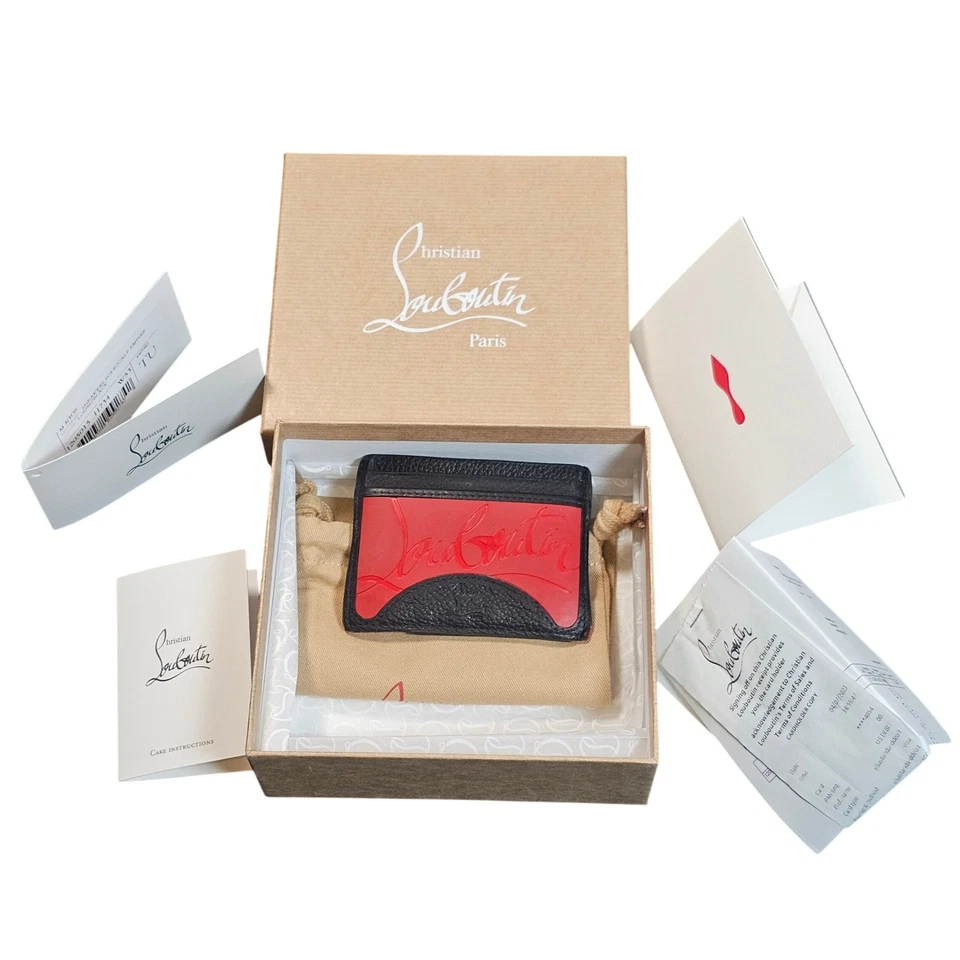 AUTÉNTICO LOUBOUTIN KIOS Portatarjetas Cartera Negro Rojo CAJA Bolsa para el Polvo Recibo defectuoso Foto 1 de 4