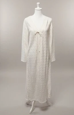 Oscar De La Renta Satin V-Neck Nightgown Lace Trim Long Ivory Sleepwear XS - Image 1 of 4