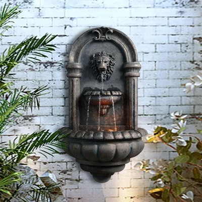 Antique Bronze Finish Lionhead Fountain Outdoor Home Decor Wall Mounted LED - Image 1 of 4