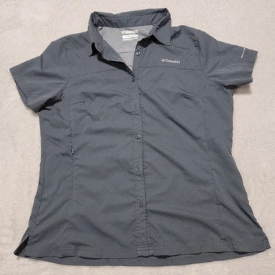 Columbia Omni Shade Button Up Safari Shirt Short Sleeve Women L Blue Gray - Image 1 of 4