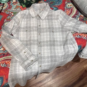 Ret 168 $ Faherty Legend Pullover Shirt grau weiß kariert Winter Wolken Damen L - Bild 1 von 3