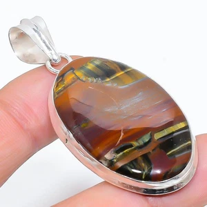 Colgante de joyería hecha a mano de plata de ley 925 con piedras preciosas de ojo de tigre natural 2,25" G2 - Imagen 1 de 8