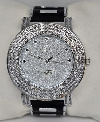 Men's Techno Pave Iced Out Bling Hip Hop Silvertone NO.7204 Rubber Band Watch 07 - Image 1 of 4