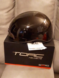 Torc T-55 Gloss Black Drop Down Half Shell Helmet Large New - Picture 1 of 10