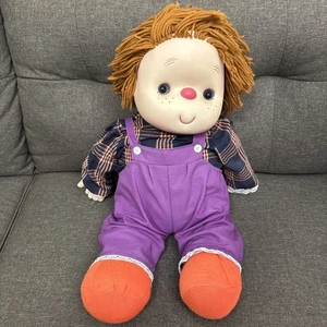 Vintage 1980er J Shin Eiscreme Puppe zotteliges Garn Haar groß 24" lila Overall - Bild 1 von 5
