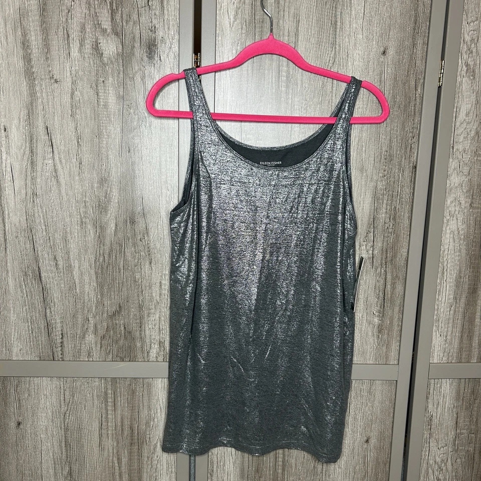 Camiseta sin mangas Eileen Fisher plateada para mujer grande pequeña lino orgánico sostenible nueva con etiquetas Foto 1 de 4
