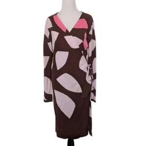 Vestido envolvente Diane von Furstenburg Richley para mujer talla pequeña marrón rosa mezcla de lana - Imagen 1 de 14