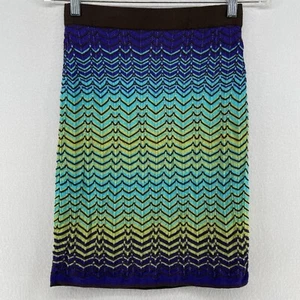 M by MISSONI Skirt 40 Intarsia Chevron Straight Knee Length Pull On Blue - Picture 1 of 15