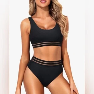 Tempt Me Two Piece Scoop Neck Bikini Set High Waisted Swimsuit Size Medium - Picture 1 of 7