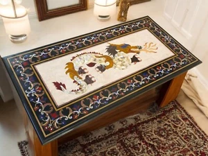 36"x72" Black Marble Sofa Dining Table Precious Stone Inlay Gemstone Dragon Arts - Picture 1 of 6