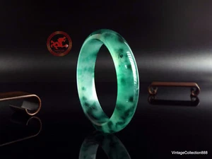 Brazalete Jadeíta Translúcido Verde Helado Tamaño 61.4mm con Flores Verdes - Imagen 1 de 9