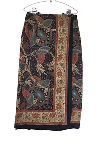 Studio G Straight Wrap Skirt Womens 14 Black Silk Boho Paisley Tapestry Celtic - Picture 1 of 23