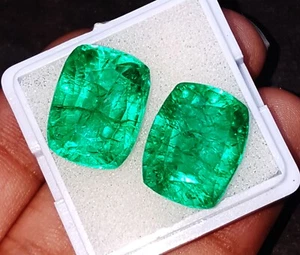 Loose Gemstone Natural Emerald Cushion Cut 8 to 10 Ct Certified Pair RE07 - Picture 1 of 20
