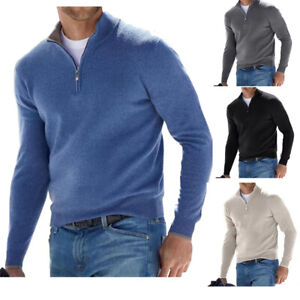 UK Men's Zip Jumper Pullover Long Sleeve Quarter Zip Neck Sweatshirt Jumper Top